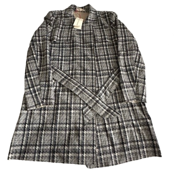 NWT Solitaire Women's Women's XL Gray Black Tan Sleeved Open Front Belted Coat - Picture 7 of 15